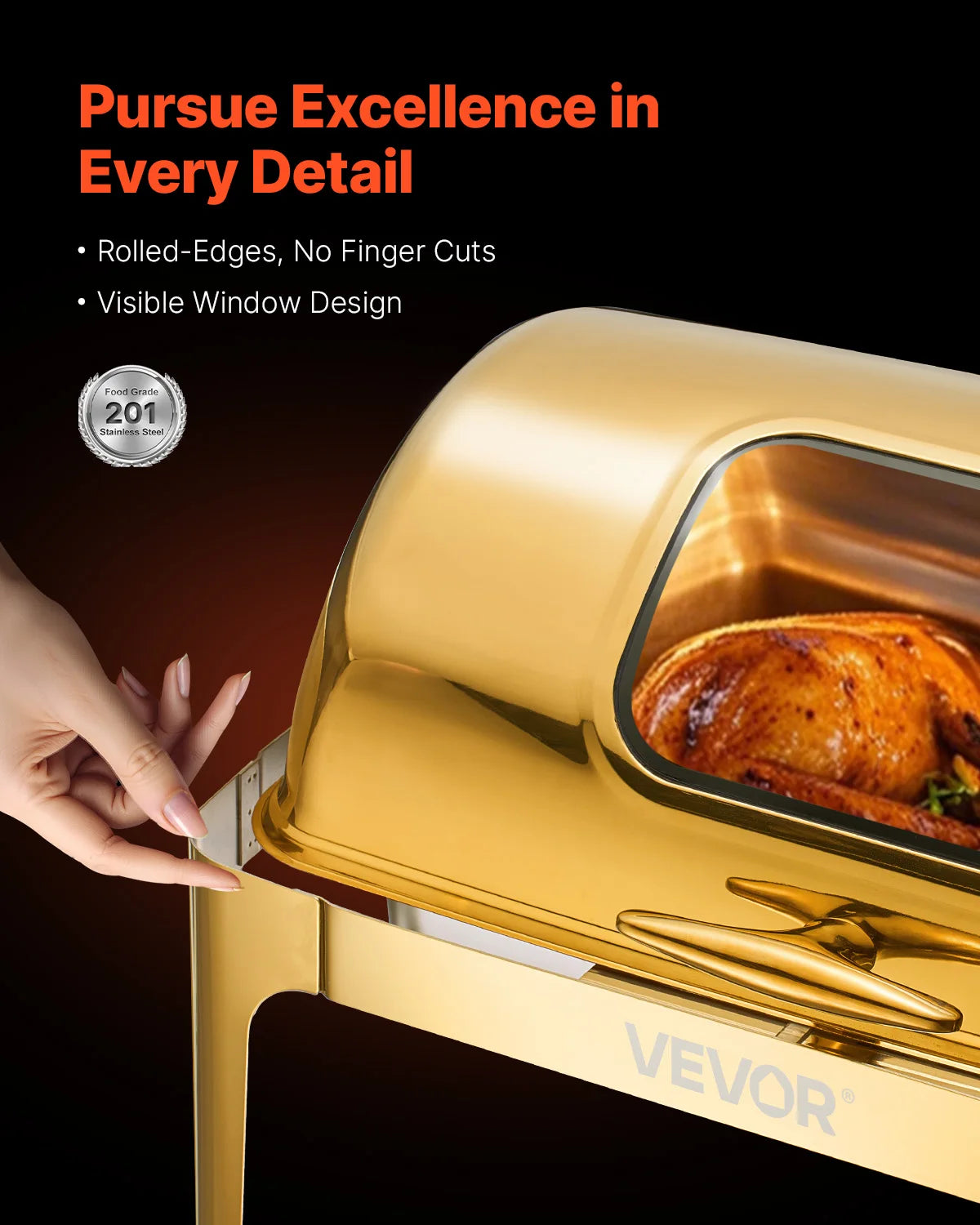 SucceBuy Roll Top Chafing Dish With Visible Lid Stainless Steel