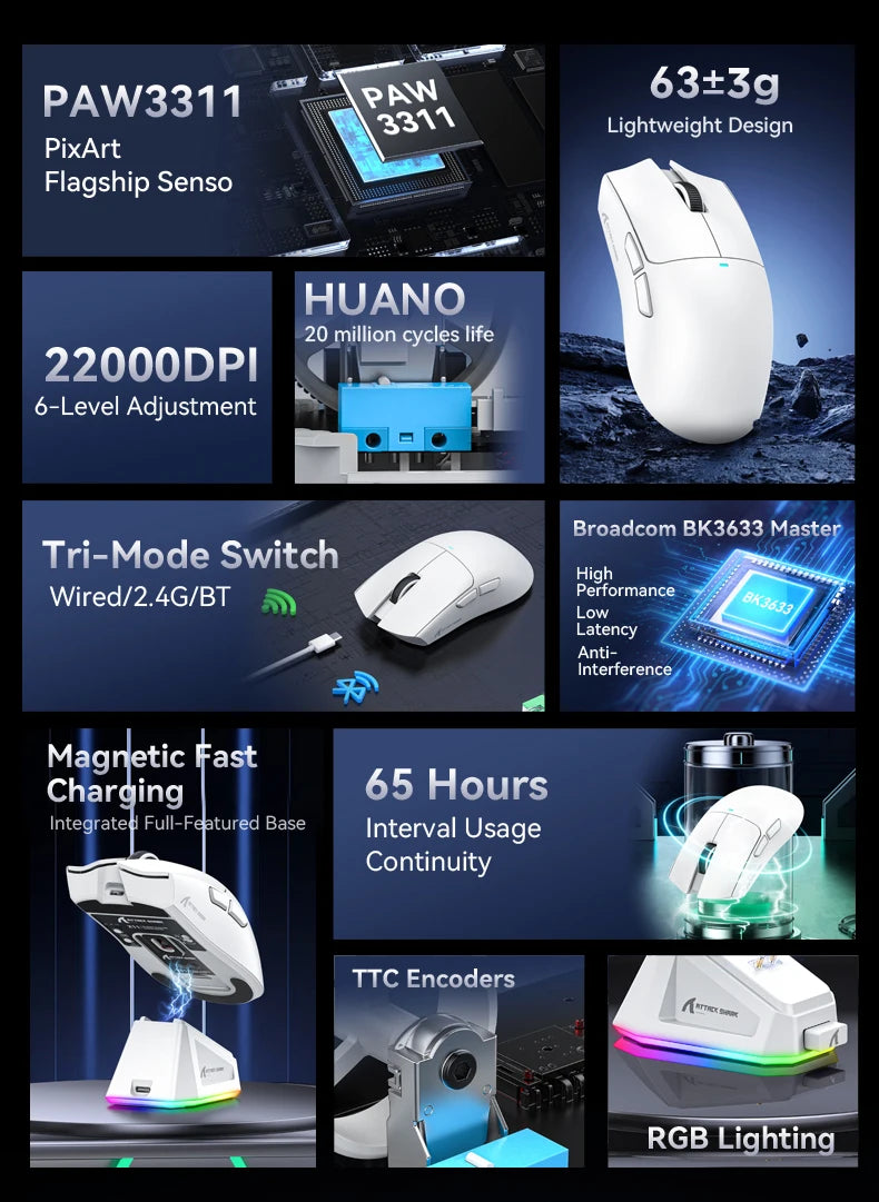 Attack Shark X11 Wireless Gaming Mouse With PAW3311 Sensor
