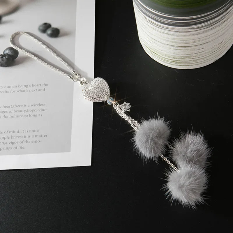 Fashion Diamond Crystal Hairball Car Rearview Mirror Pendant Ornament