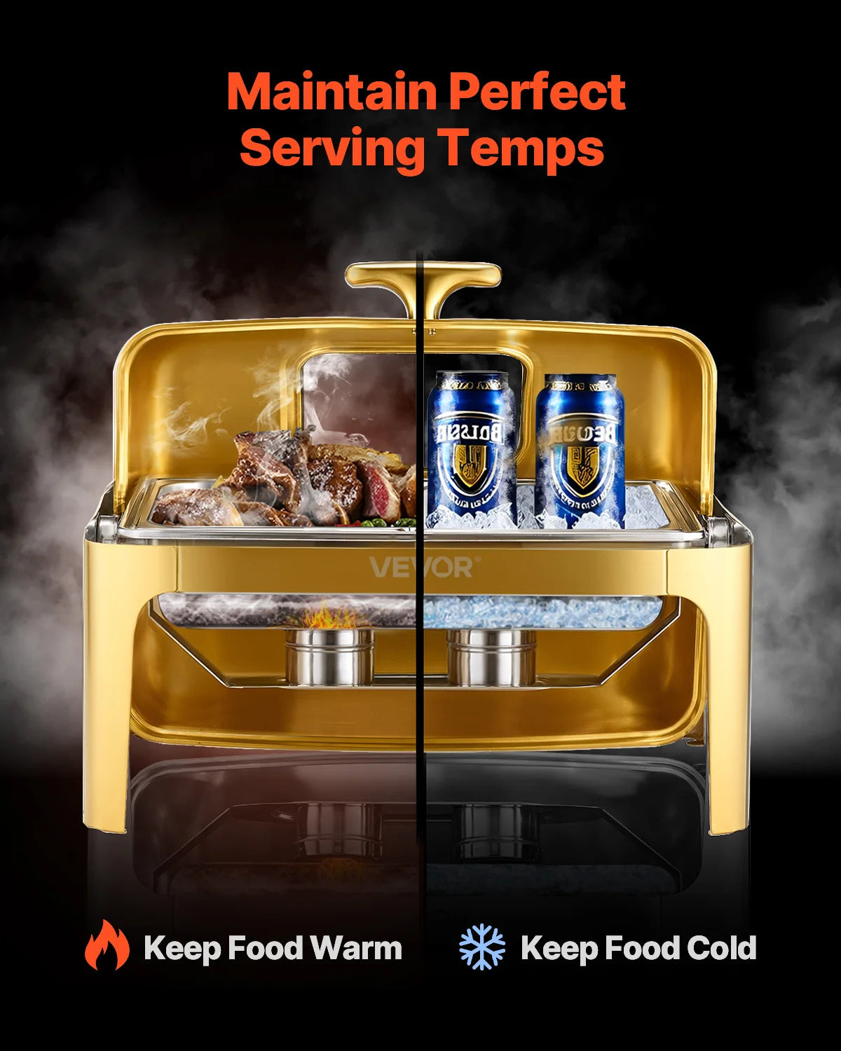 SucceBuy Roll Top Chafing Dish With Visible Lid Stainless Steel