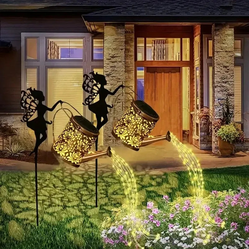 FREEPOWER Solar Watering Can With Lights Outdoor Garden Decor