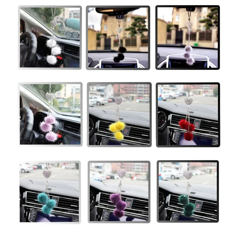 Fashion Diamond Crystal Hairball Car Rearview Mirror Pendant Ornament