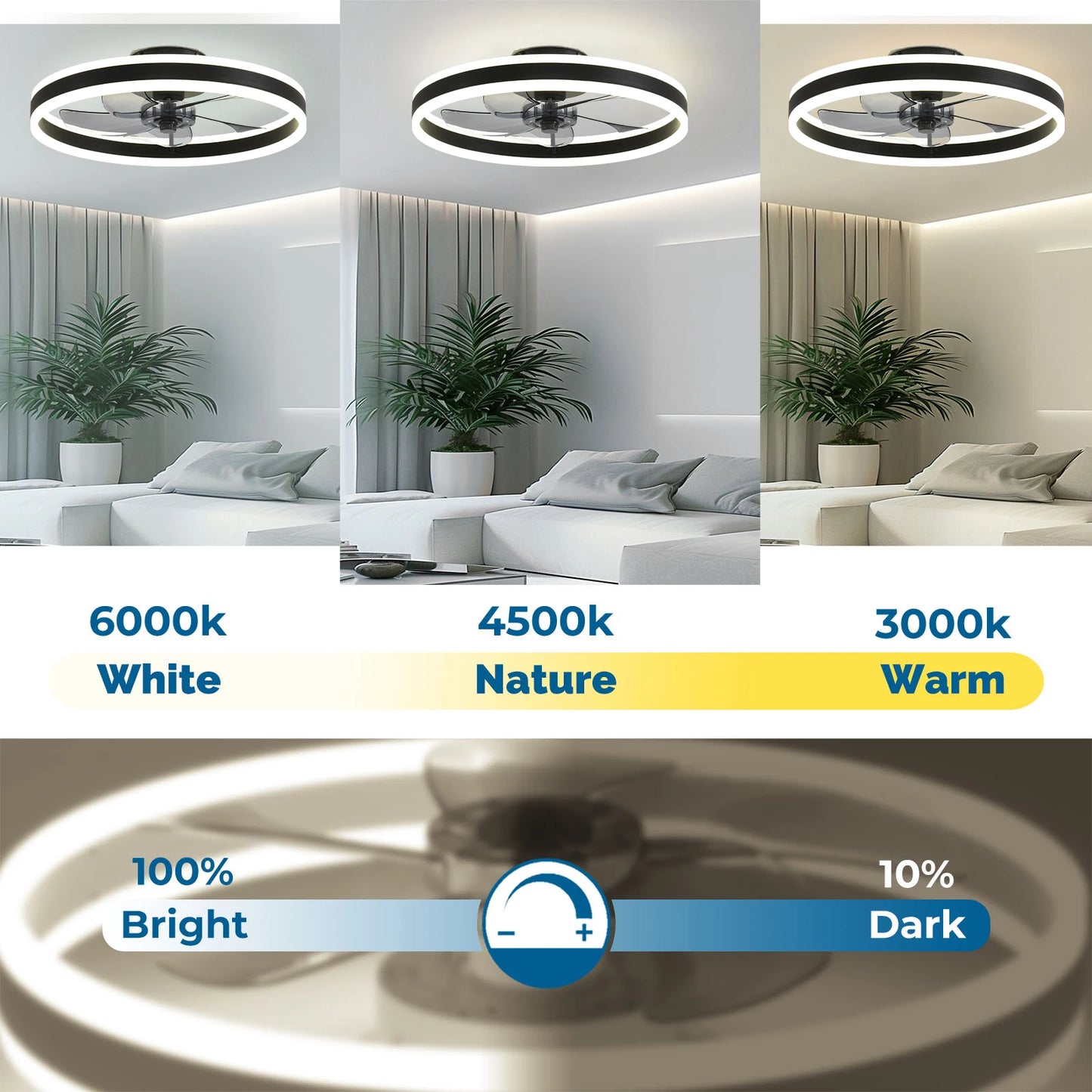 Orison Ceiling Fan With Remote Flush Mount LED Dimmable LowProfile