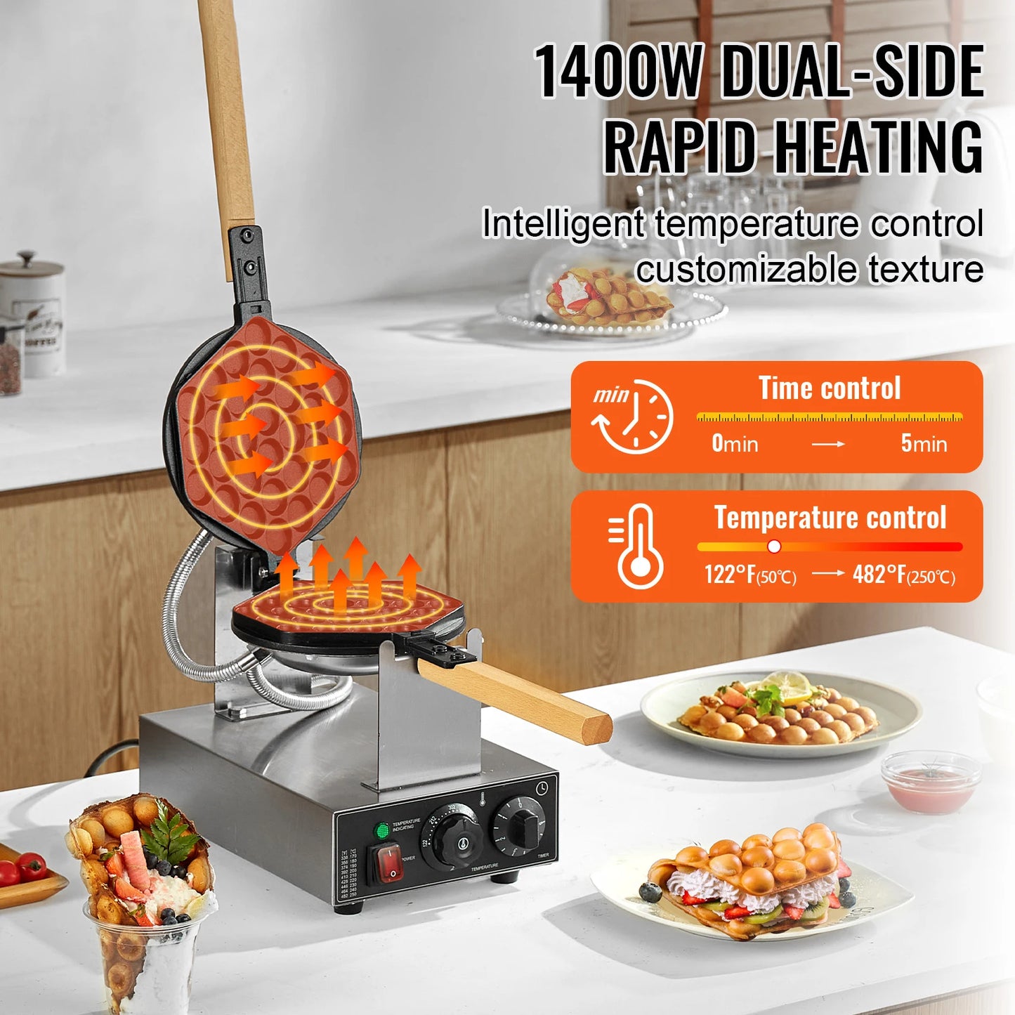 SucceBuy Commercial Egg Bubble Waffle Maker With Nonstick Surface