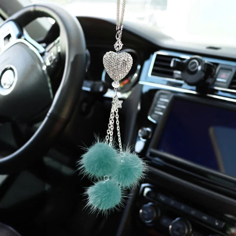 Fashion Diamond Crystal Hairball Car Rearview Mirror Pendant Ornament