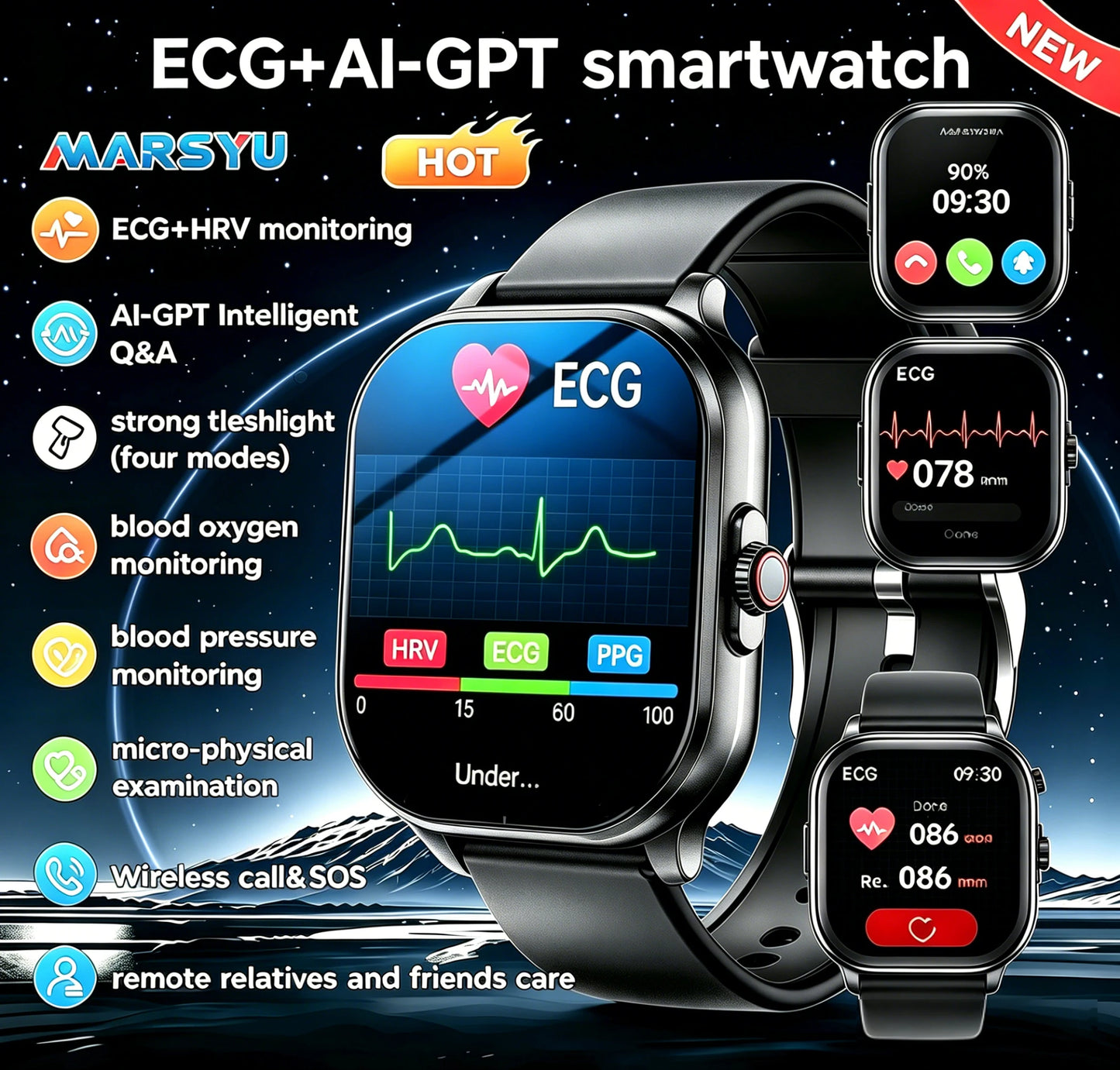 AI Health ECG PPG Smartwatch Blood Pressure Bluetooth Calling Women