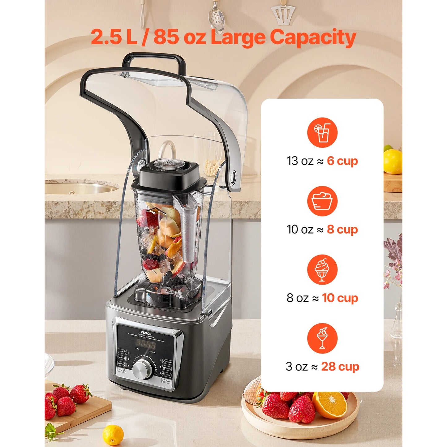 VEVOR 1400W Electric Blender For Smoothies With Noise Cover
