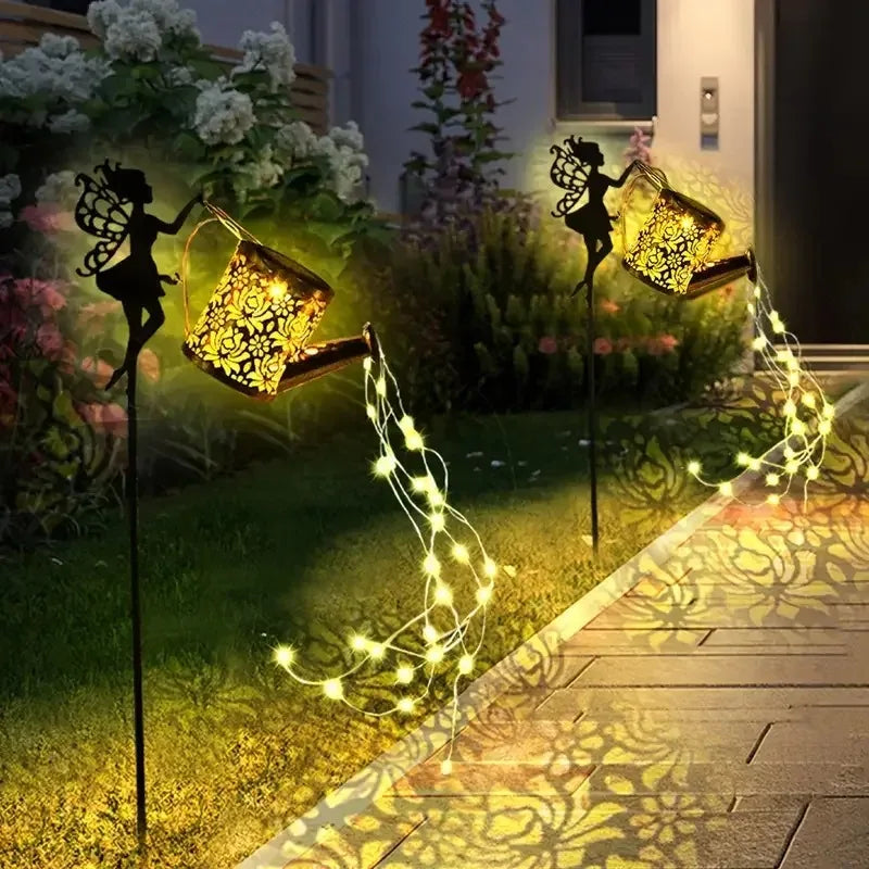 FREEPOWER Solar Watering Can With Lights Outdoor Garden Decor