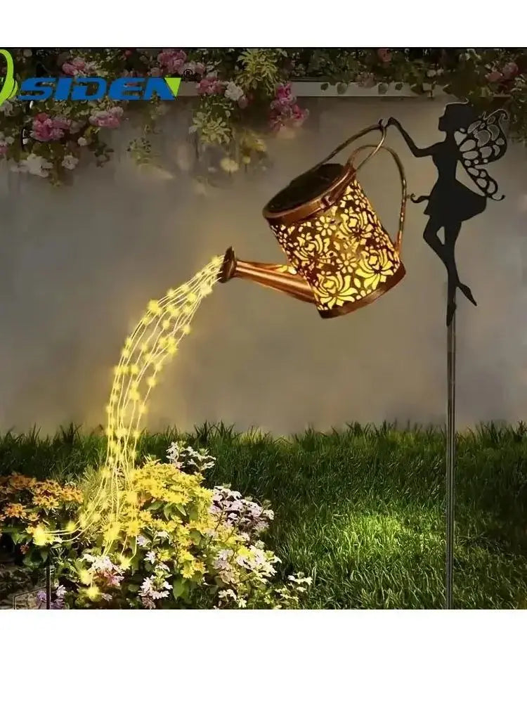 FREEPOWER Solar Watering Can With Lights Outdoor Garden Decor