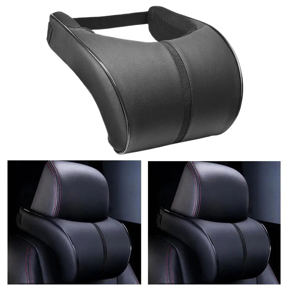 Adjustable Breathable Car Headrest Memory Cotton Cushion Leather Neck Pillow