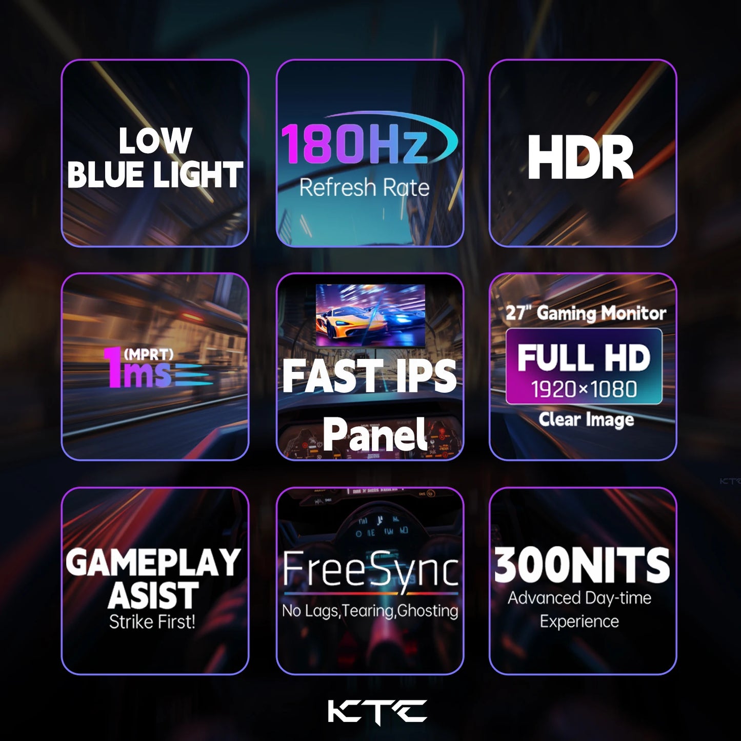 KTC Gaming Monitor 180Hz 1ms Fast IPS 1080p Freesync DP 1.4 HDMI 2.0