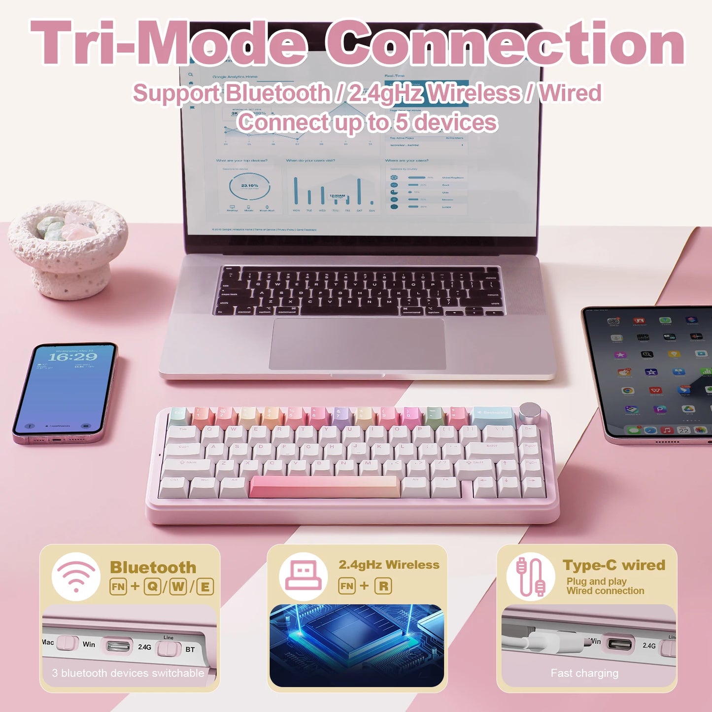 YUNZII B68 Wireless Mechanical Gaming Keyboard Tri Mode Hot Swappable