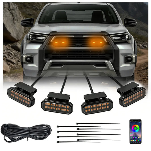 4-Pack Front Grille LED Lights Clip-On With Wiring Harness