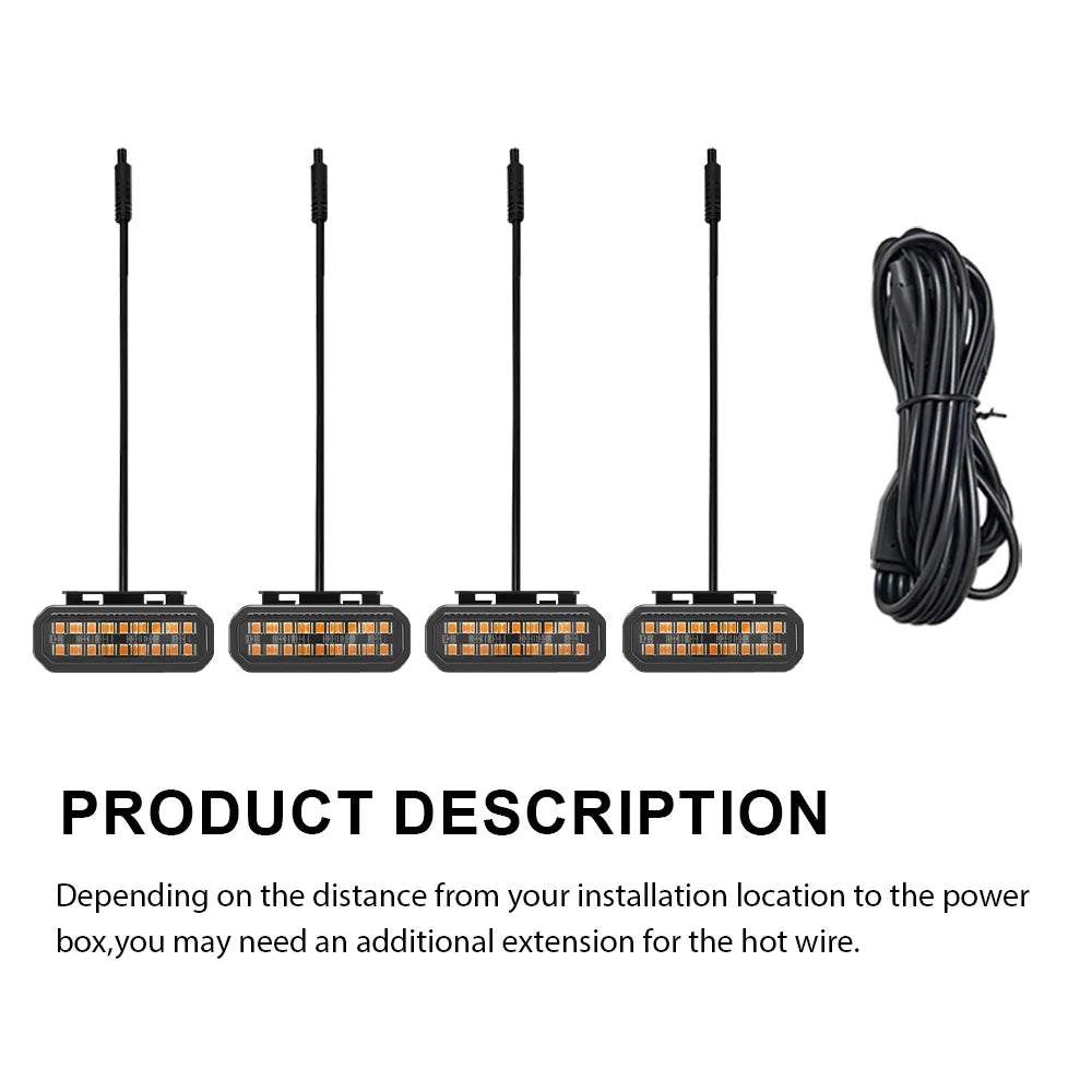 4-Pack Front Grille LED Lights Clip-On With Wiring Harness
