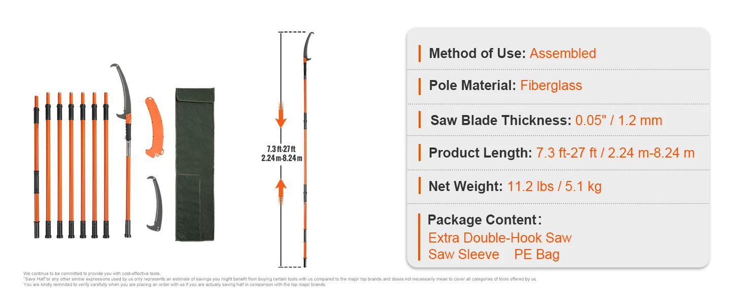 SucceBuy Telescopic Extendable Pole Saw Pruner With Aluminum Handle
