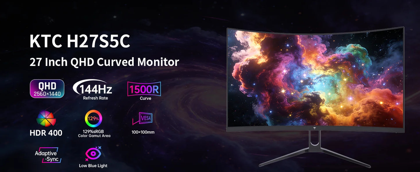 KTC H27S5C Curved Gaming Monitor HDR400 144Hz Adaptive Sync