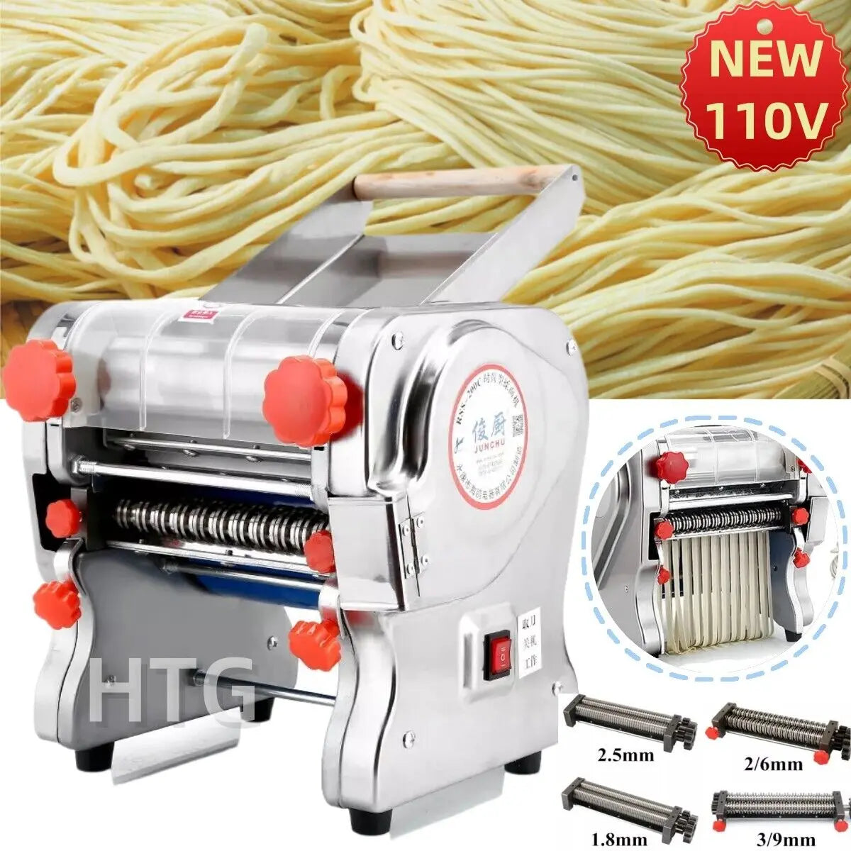 550W Electric Pasta Maker Noodle Machine Dual Knife Stainless Steel