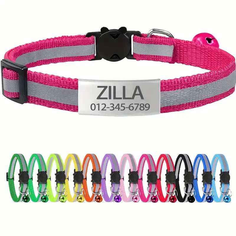 Personalized Reflective Cat Safety Collar Adjustable With Engraved ID
