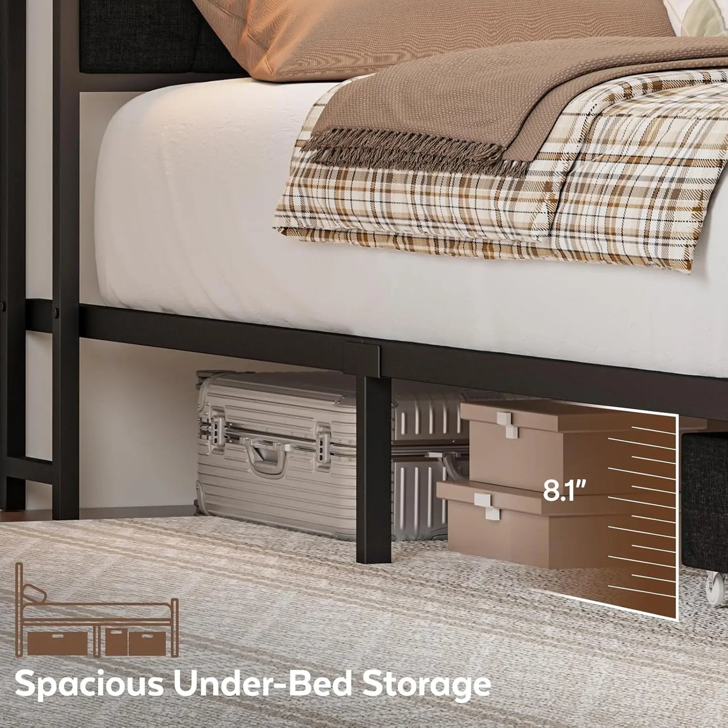 Queen Corner Bed Frame With USB Charging LED Lights Drawers