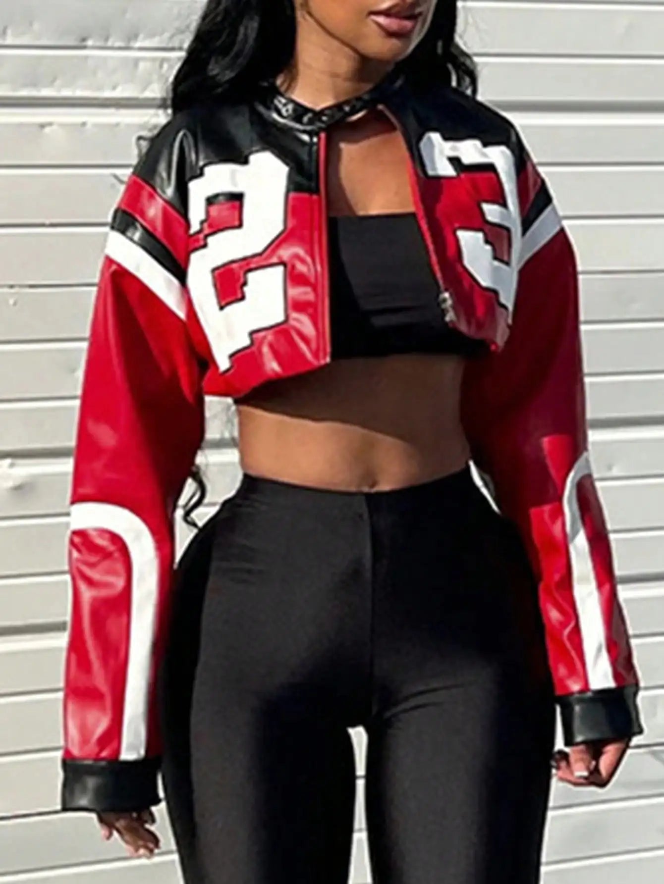 Clubwea Women's Faux Leather Zip Bomber Jacket With Edgy Style