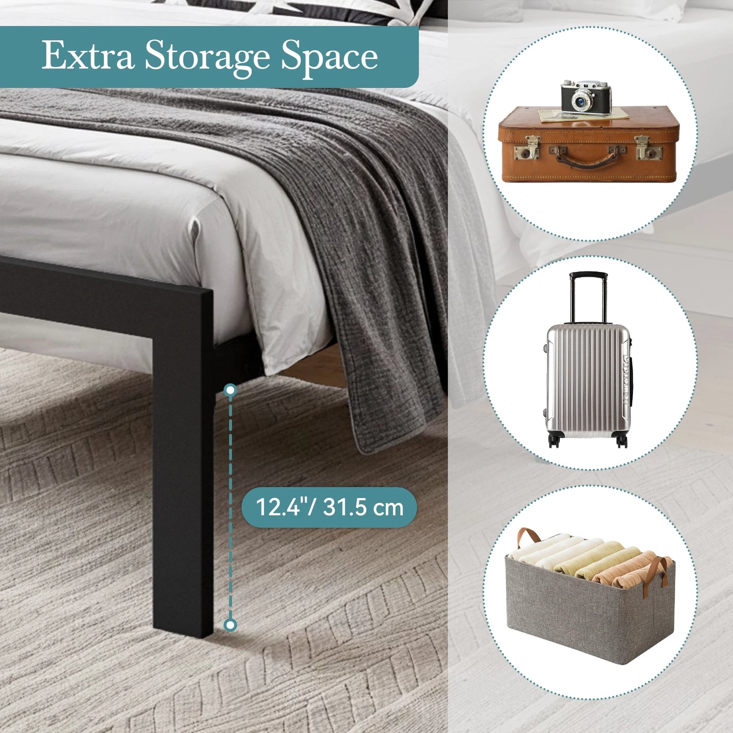 HOOMIC Metal Bed Frame With Upholstered Headboard