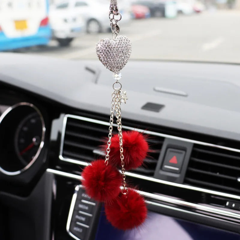 Fashion Diamond Crystal Hairball Car Rearview Mirror Pendant Ornament
