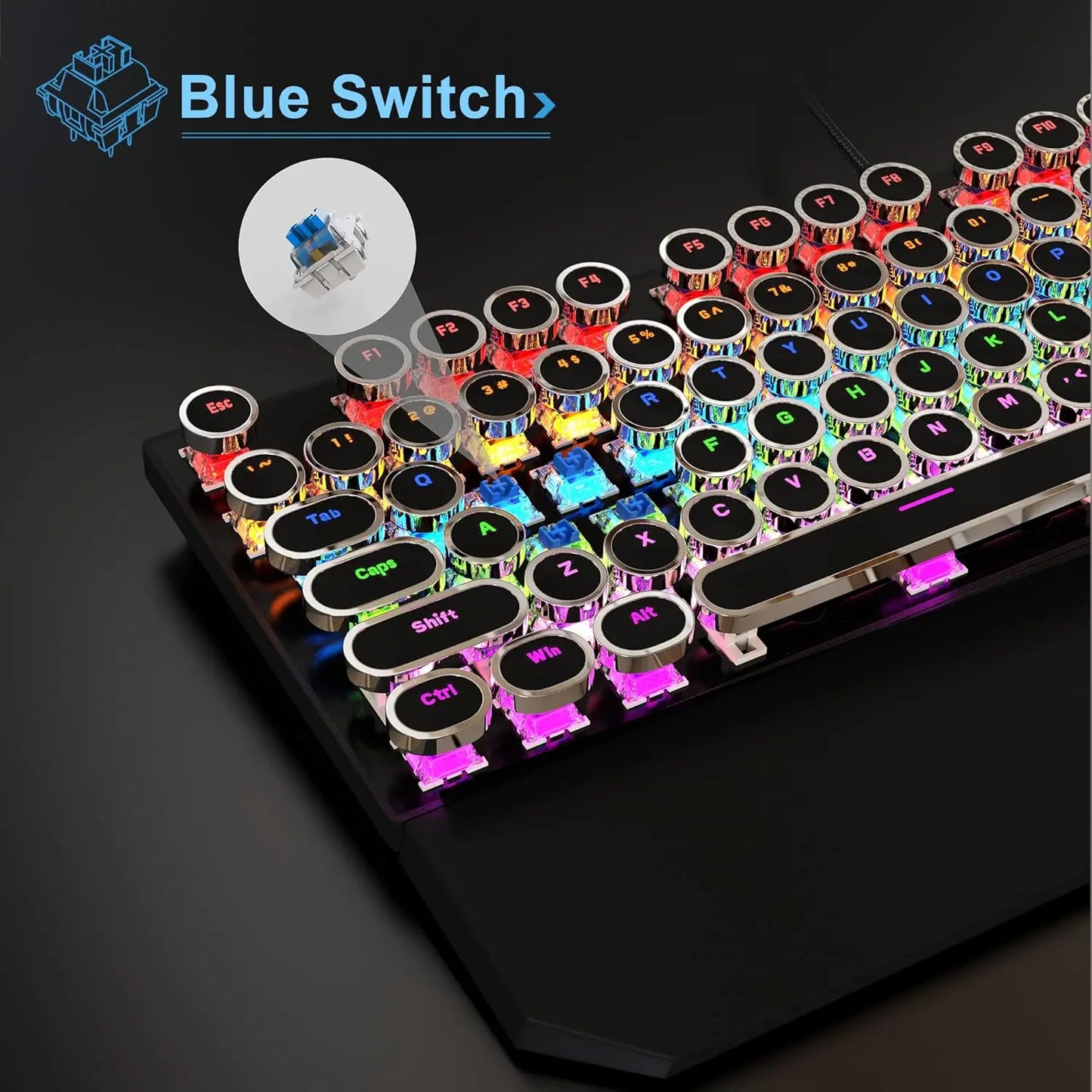 MageGee Typewriter Mechanical Gaming Keyboard With Retro Round Keycaps