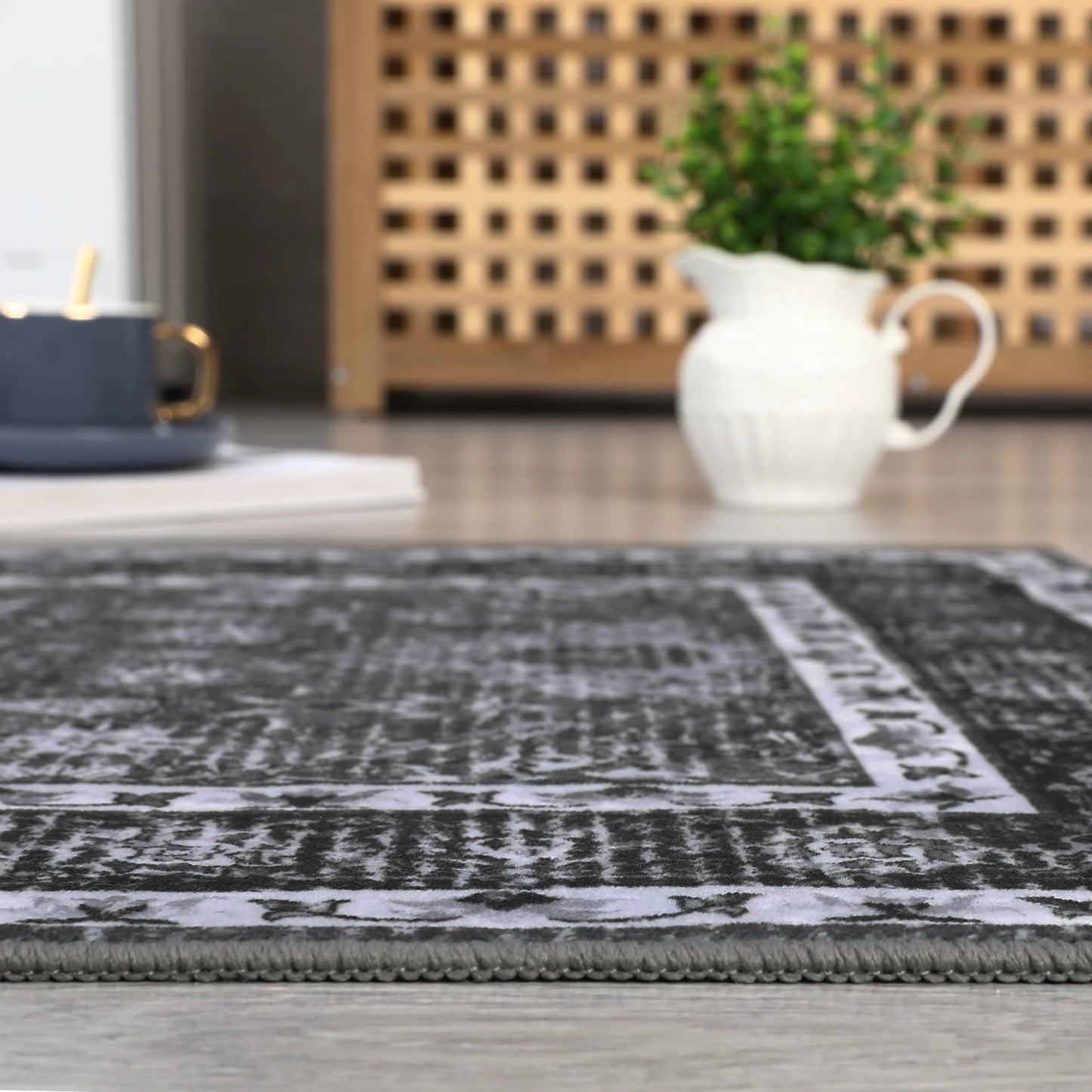 Geometric Moroccan Trellis Non Slip Washable Rug For Living Room