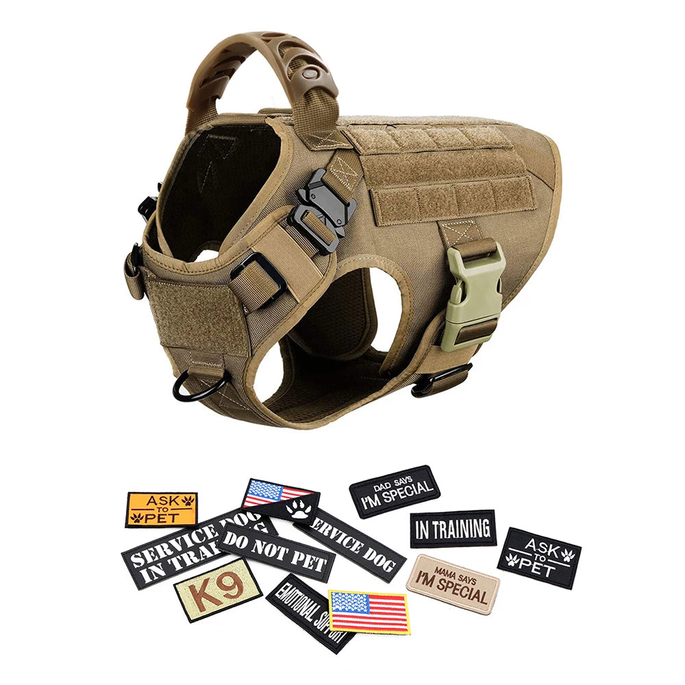 PETRAVEL CN Military Dog Harness Vest Leash Set With Patches