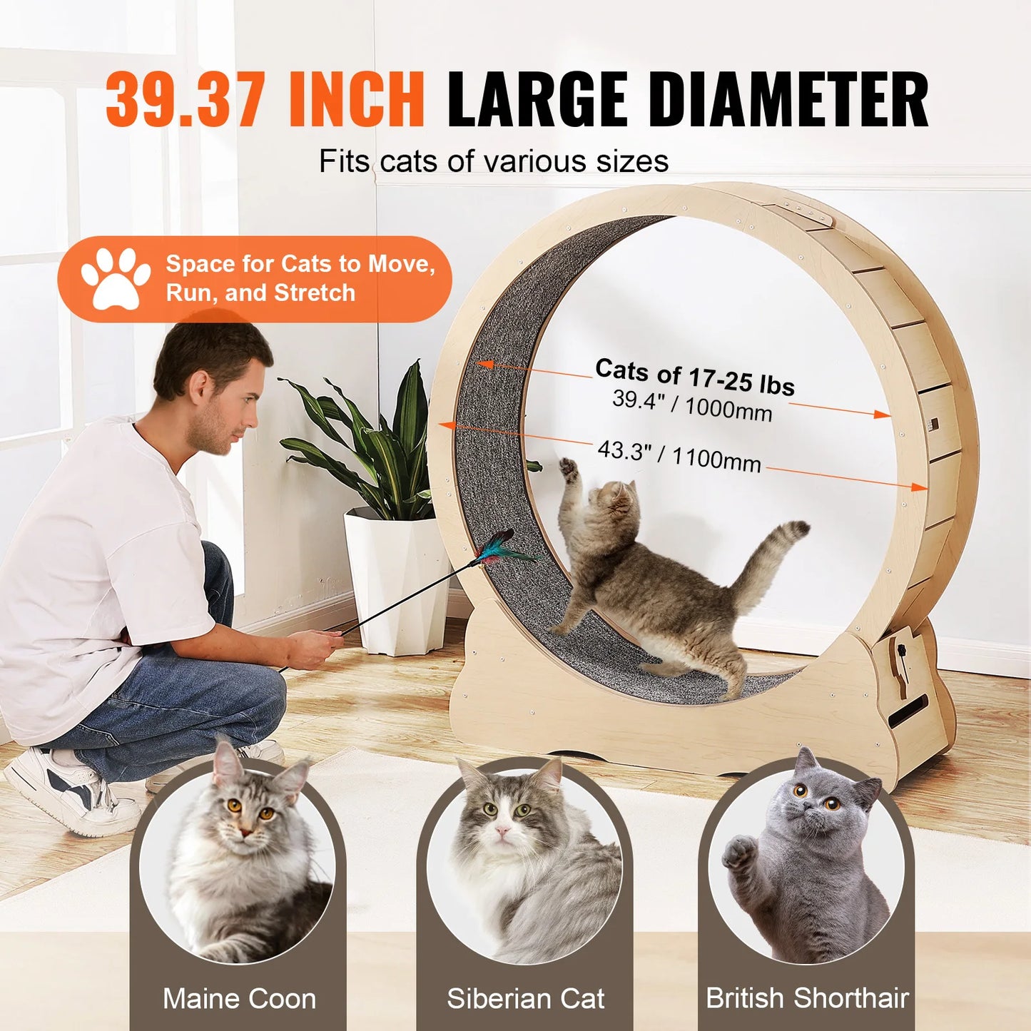 SucceBuy Wooden Cat Exercise Wheel For Indoor Cats And Training