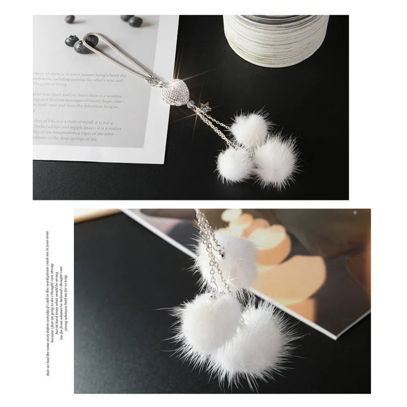Fashion Diamond Crystal Hairball Car Rearview Mirror Pendant Ornament