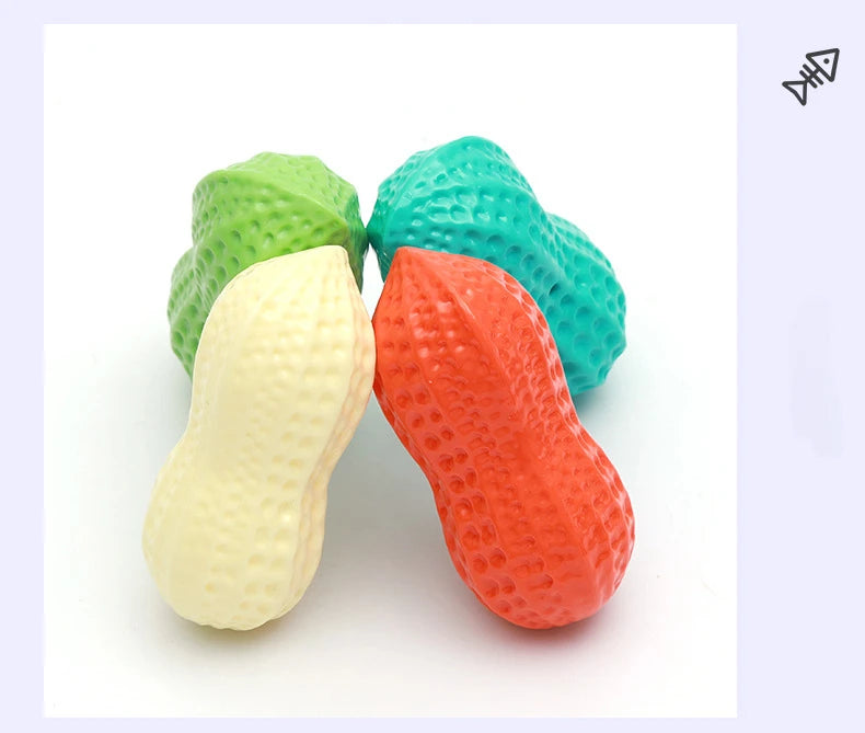 Dog Peanut Shaped Chew Toy Squeaker Rubber Teething Toy