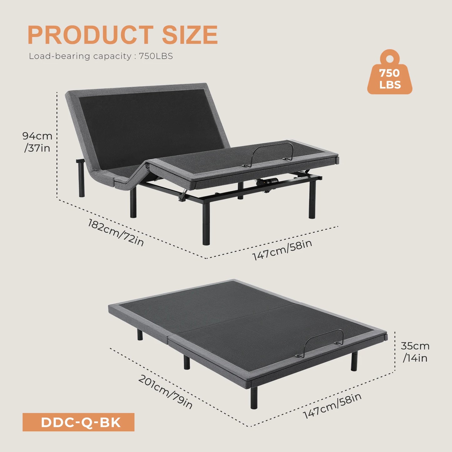 JHK Electric Adjustable Bed Frame With Wireless Remote USB Ports