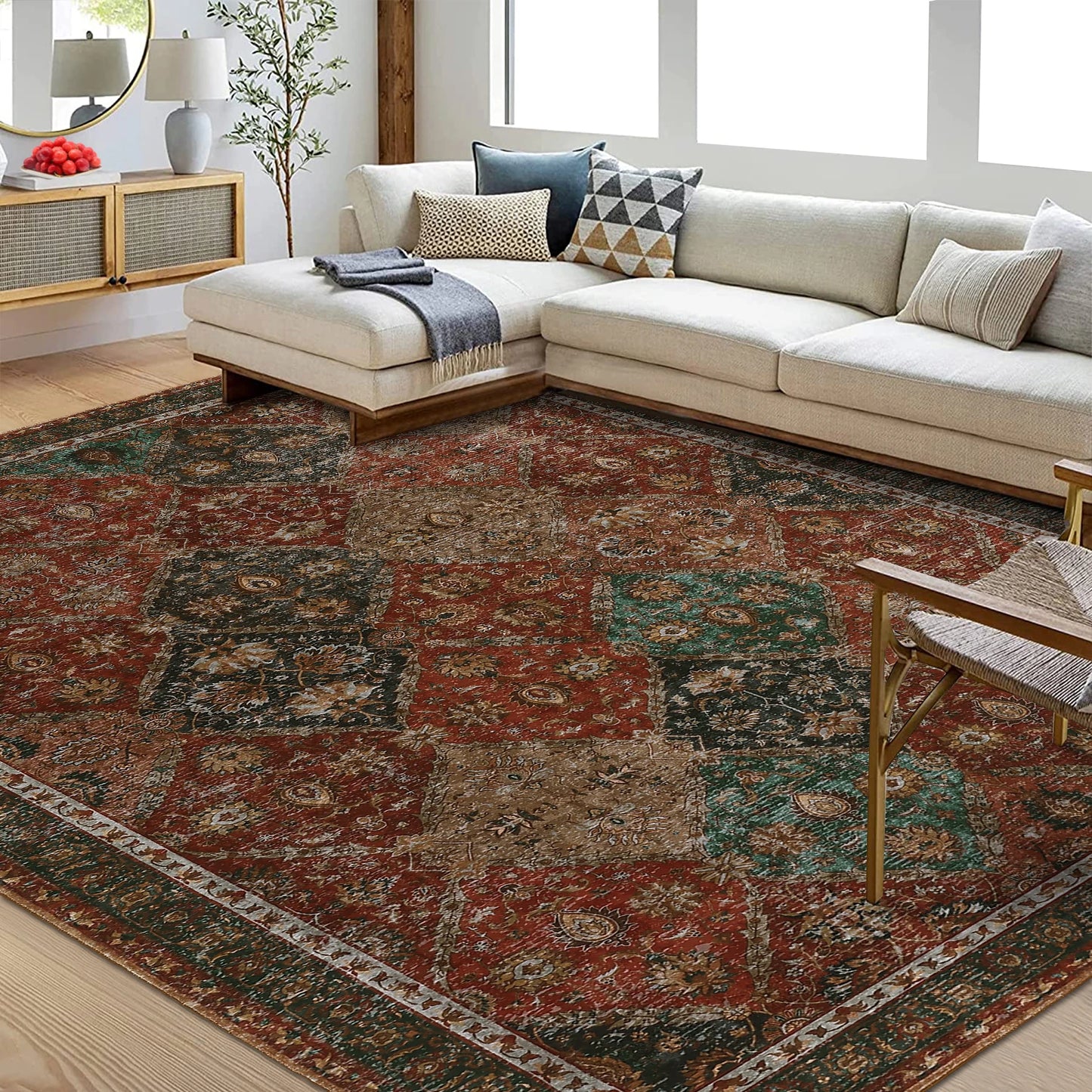 Geometric Moroccan Trellis Non Slip Washable Rug For Living Room
