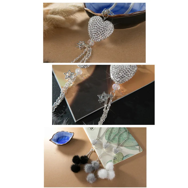 Fashion Diamond Crystal Hairball Car Rearview Mirror Pendant Ornament