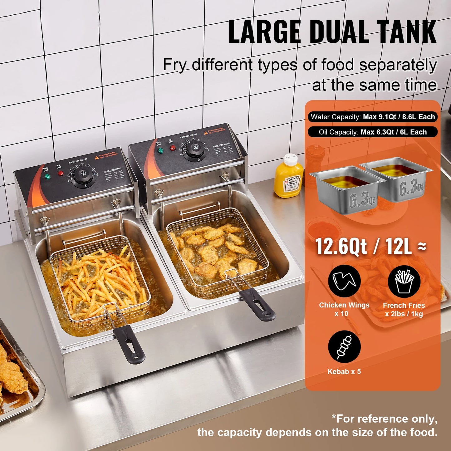 SucceBuy Electric Deep Fryer Dual Tank Removable Tanks Commercial