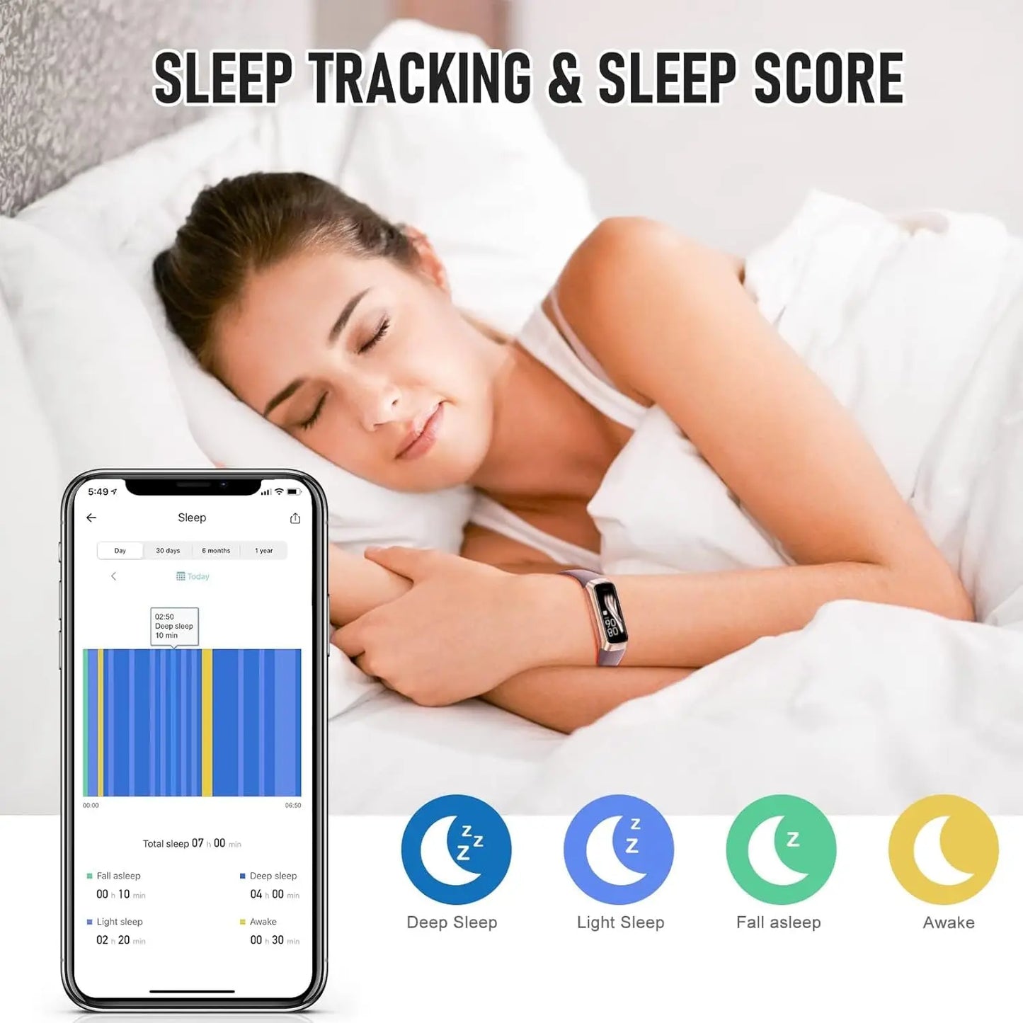 Fitness Tracker With 24 Hour Heart Rate, Blood Oxygen, Blood Pressure AMOLED