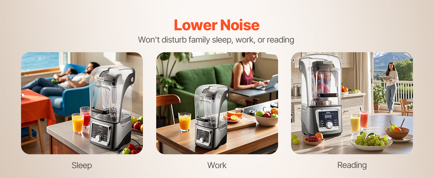 VEVOR 1400W Electric Blender For Smoothies With Noise Cover