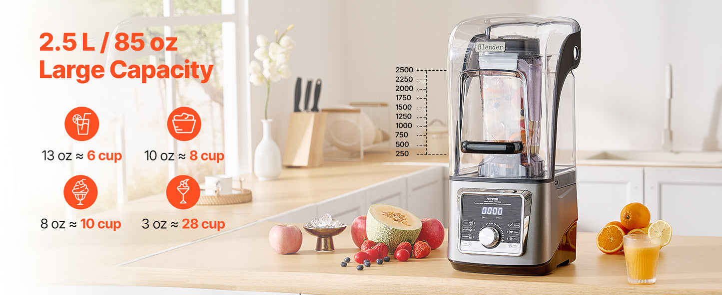 VEVOR 1400W Electric Blender For Smoothies With Noise Cover