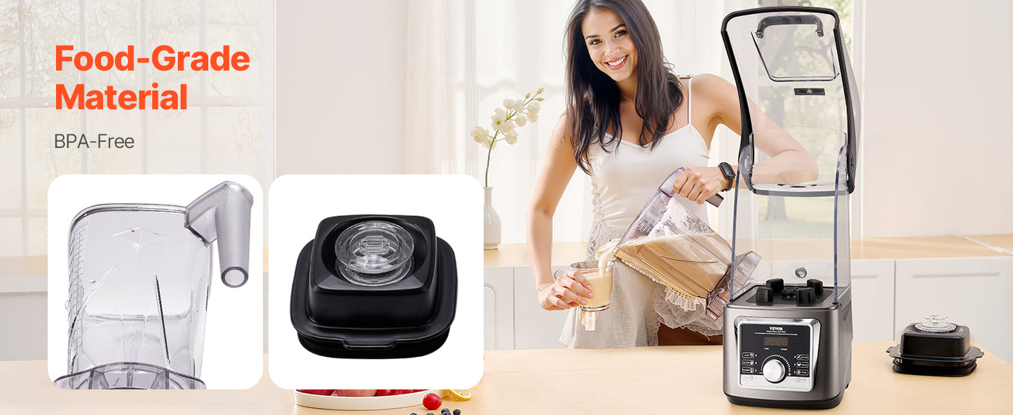 VEVOR 1400W Electric Blender For Smoothies With Noise Cover