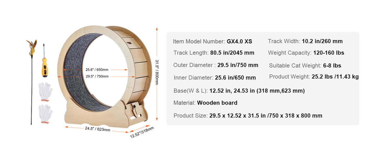 SucceBuy Wooden Cat Exercise Wheel With Detachable Carpet Cat Teaser