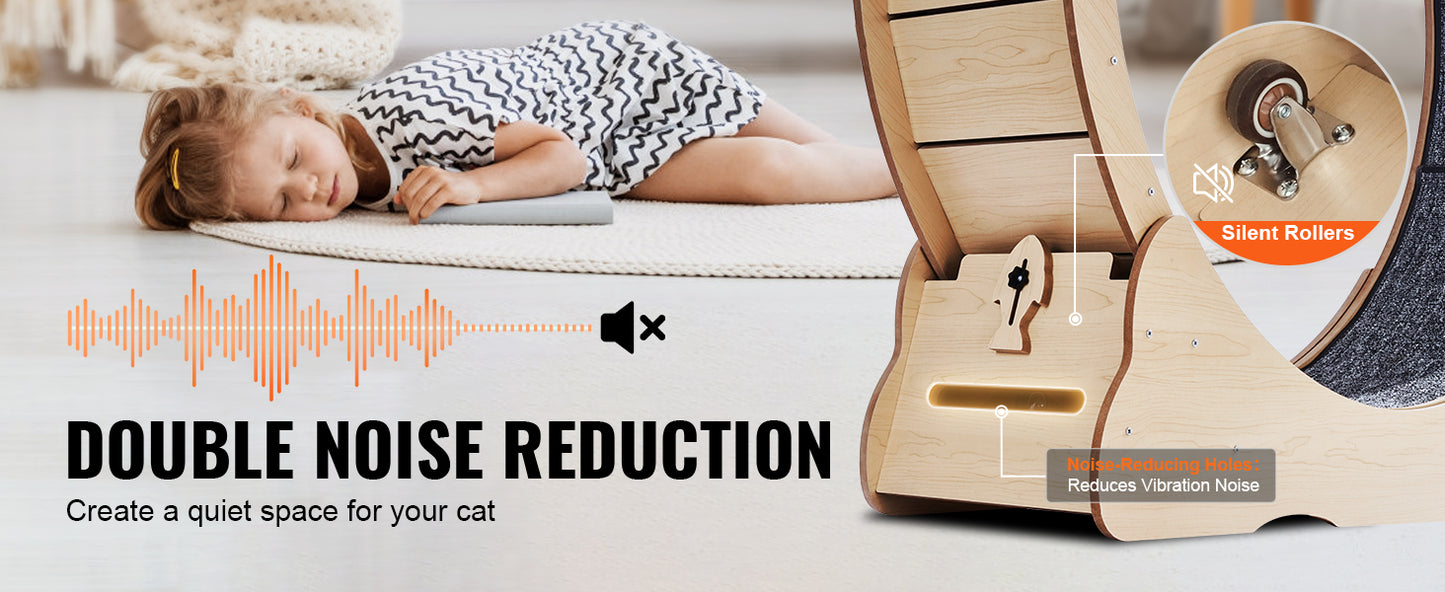 SucceBuy Wooden Cat Exercise Wheel With Detachable Carpet Cat Teaser