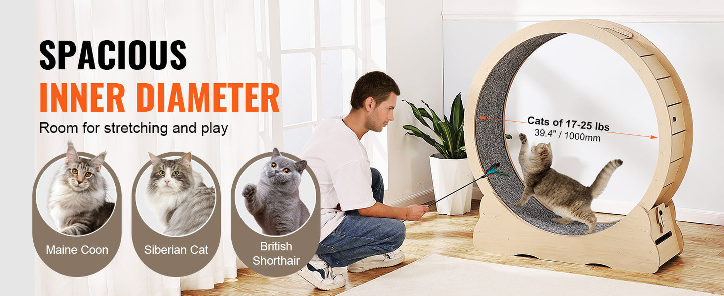 SucceBuy Wooden Cat Exercise Wheel For Indoor Cats And Training