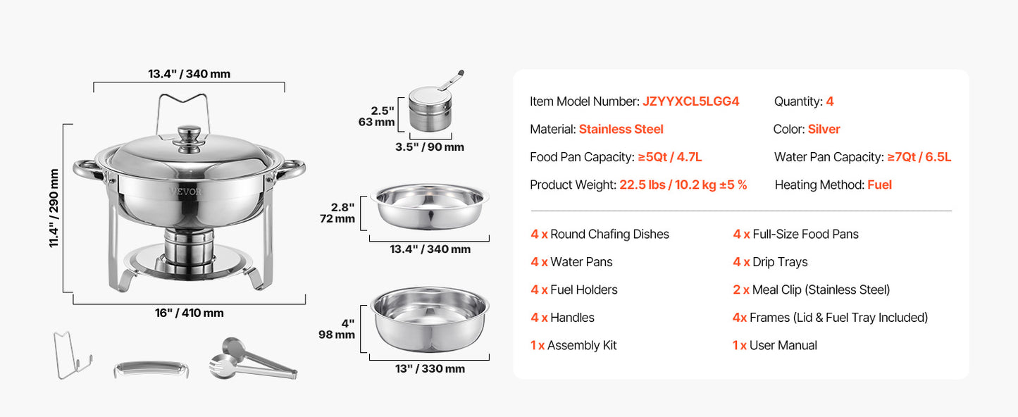 SucceBuy 4 Pack Chafing Dish Buffet Set Stainless Steel Chafer