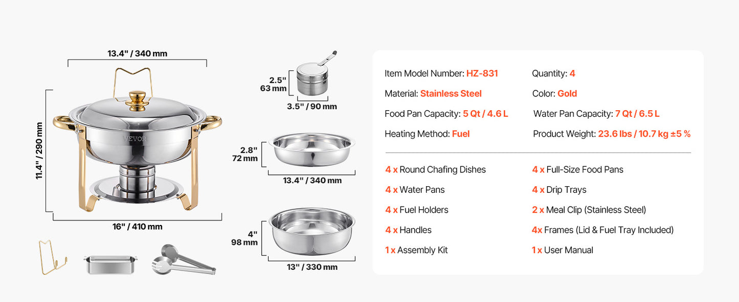 SucceBuy Chafing Dish Buffet Set Stainless Steel With Four Pans