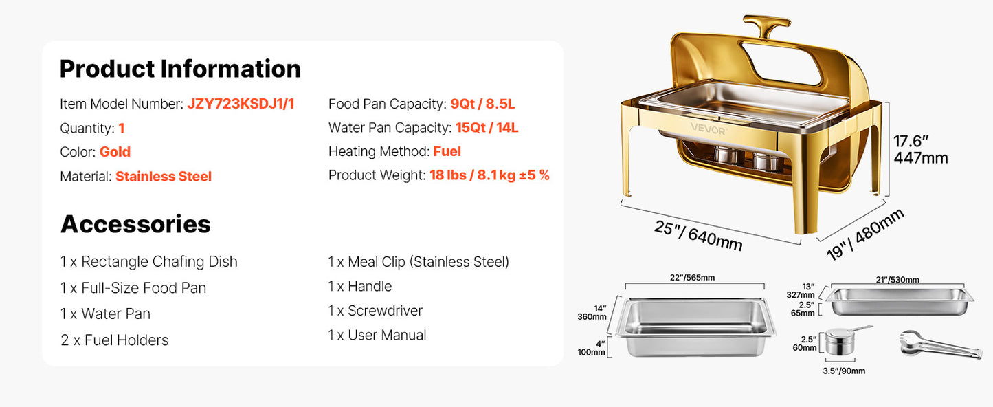 SucceBuy Roll Top Chafing Dish With Visible Lid Stainless Steel