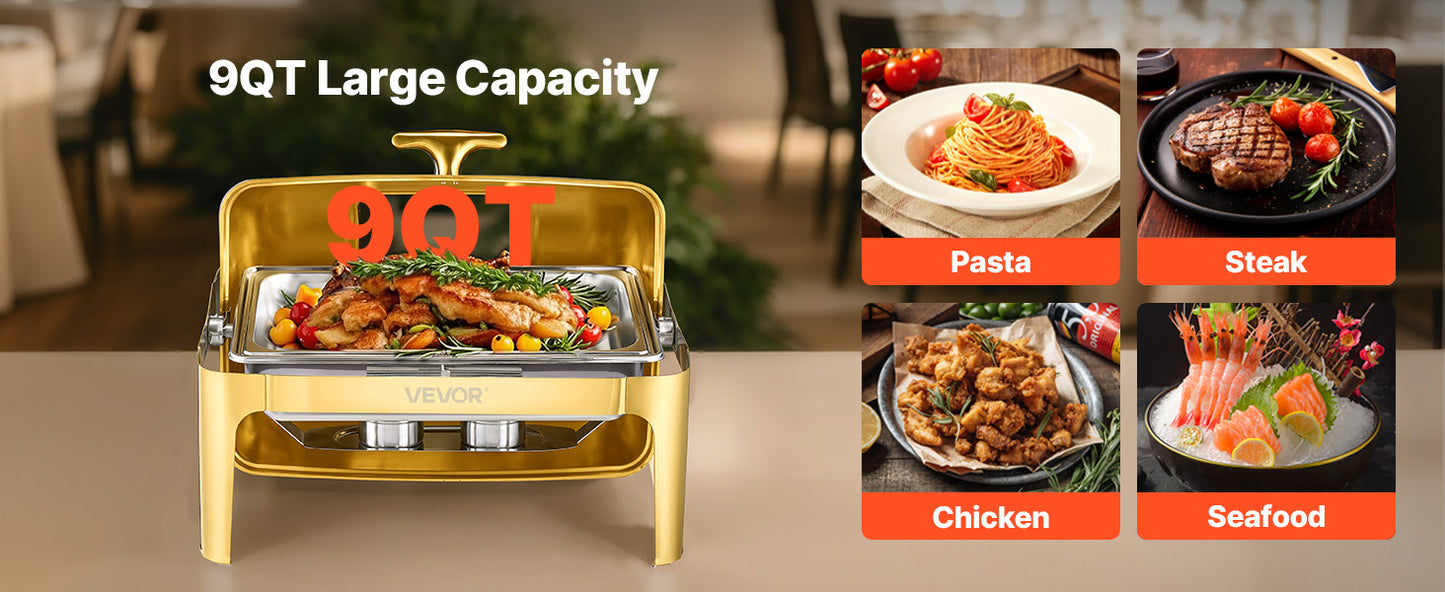 SucceBuy Roll Top Chafing Dish With Visible Lid Stainless Steel