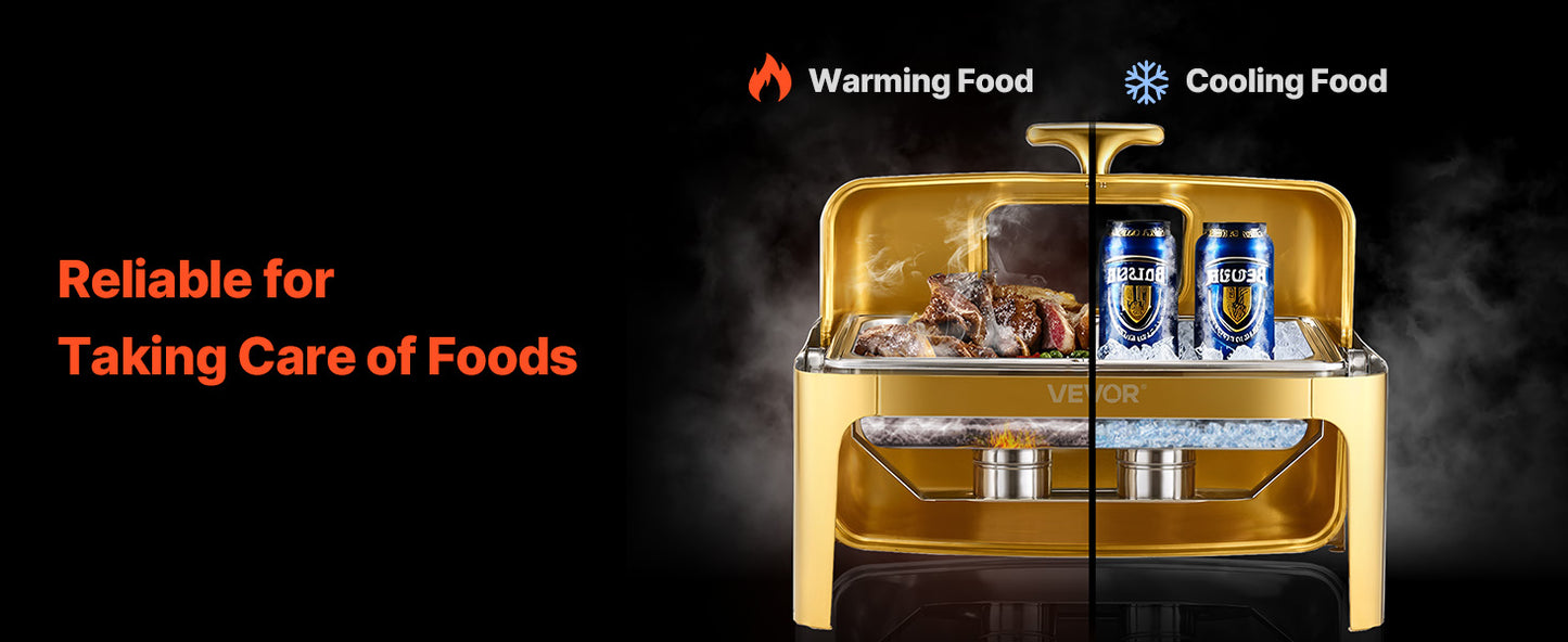 SucceBuy Roll Top Chafing Dish With Visible Lid Stainless Steel