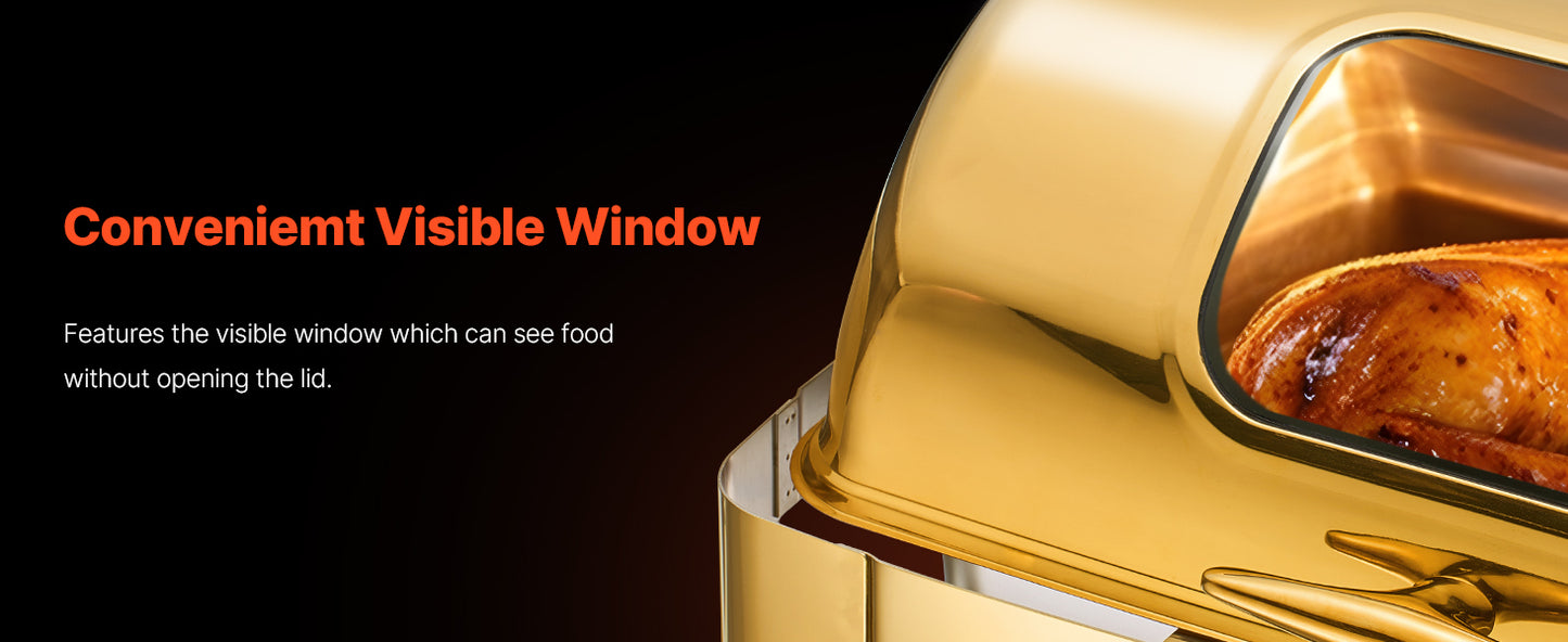 SucceBuy Roll Top Chafing Dish With Visible Lid Stainless Steel