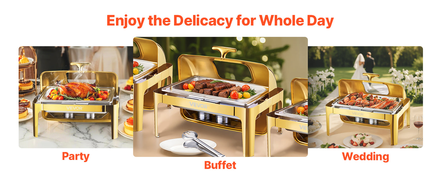 SucceBuy Roll Top Chafing Dish With Visible Lid Stainless Steel